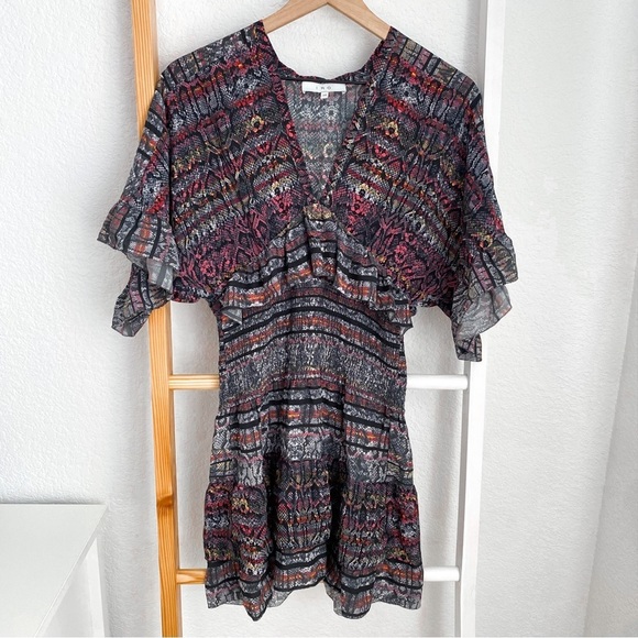 IRO Tulsa Printed Silk Tiered Mini Dress Snake Print Smocked Ruffle - Picture 11 of 11